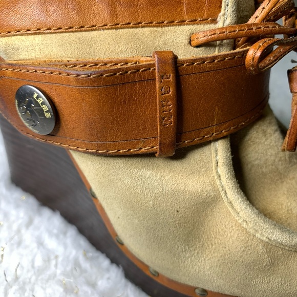 L. A.M.B. By Gwen Stefani tan suade & natural leather wedge clog/mule - Picture 5 of 16